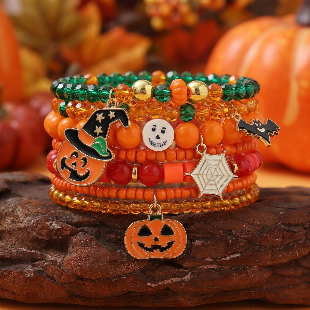 Pumpkin and Spider Charm Bracelet — bracelet, view 2