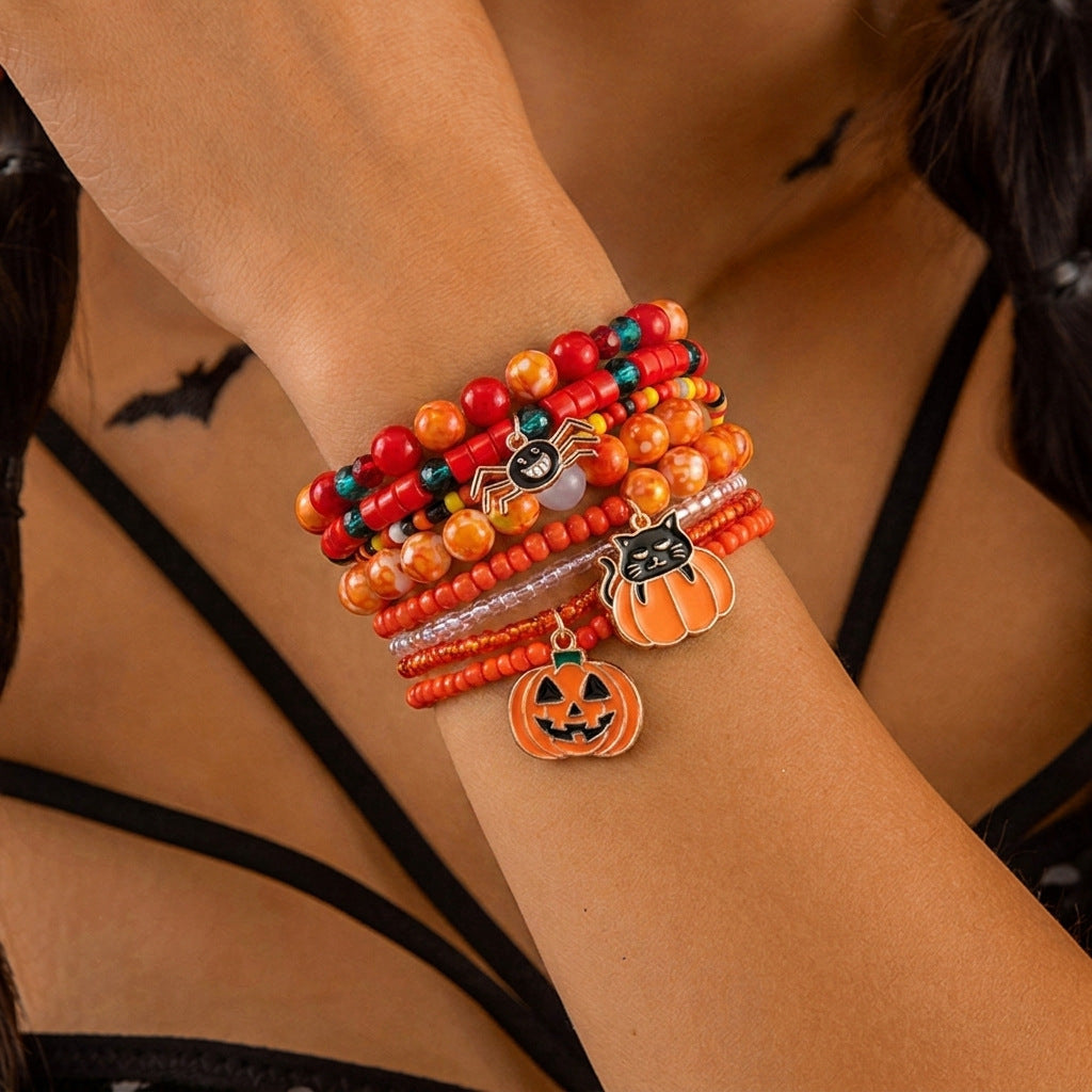 Pumpkin and Spider Charm Bracelet — bracelet, view 3