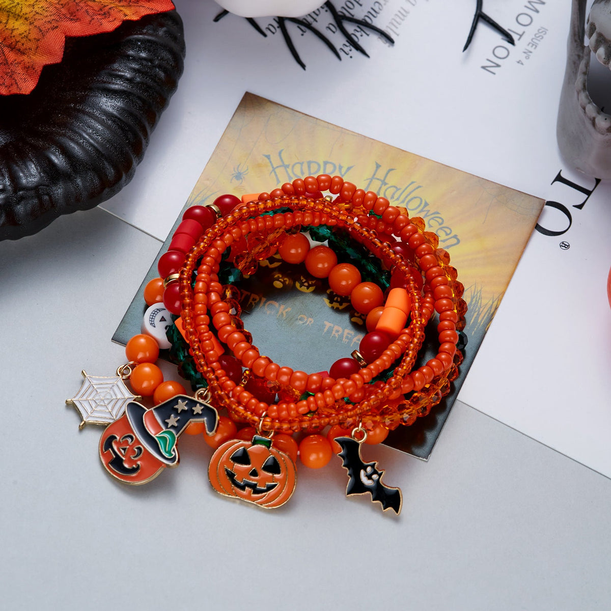 Pumpkin and Spider Charm Bracelet — bracelet, view 4