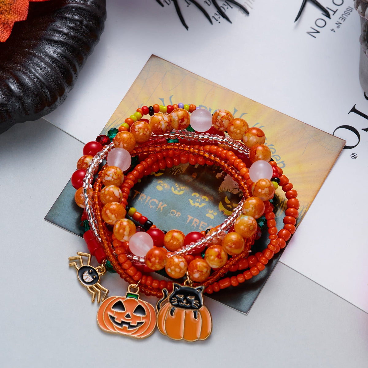 Pumpkin and Spider Charm Bracelet — bracelet, view 5