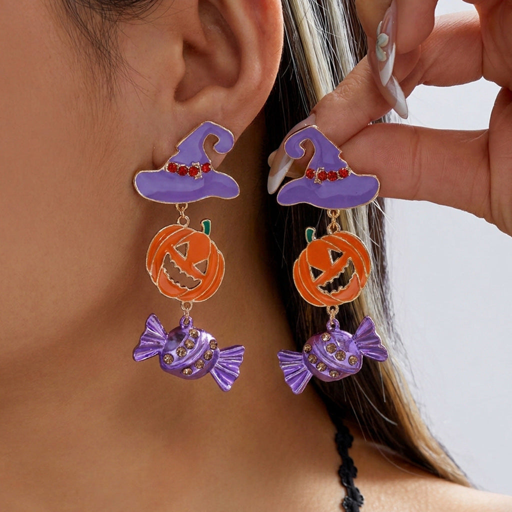 Halloween Pumpkin Drop Earrings — earrings, view 2