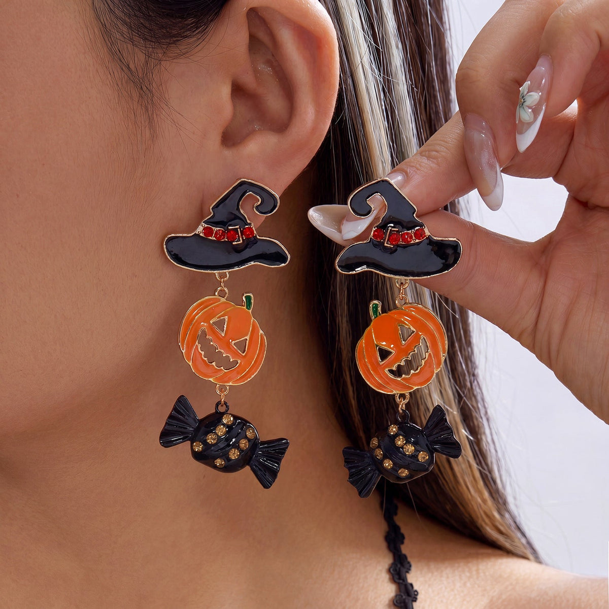 Halloween Pumpkin Drop Earrings — earrings, view 3