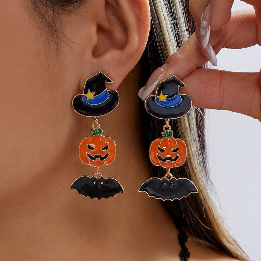 Halloween Pumpkin Drop Earrings — earrings, view 4