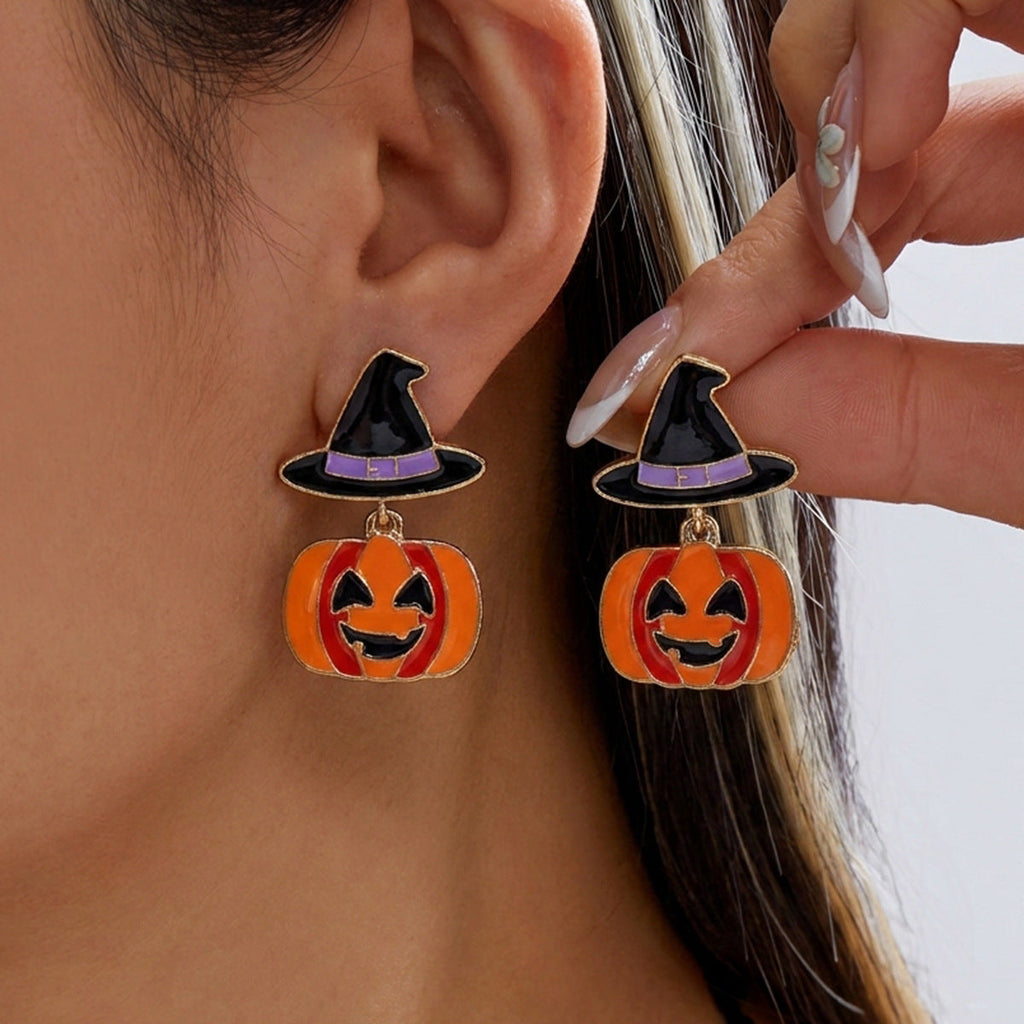 Halloween Pumpkin Drop Earrings — earrings, view 6