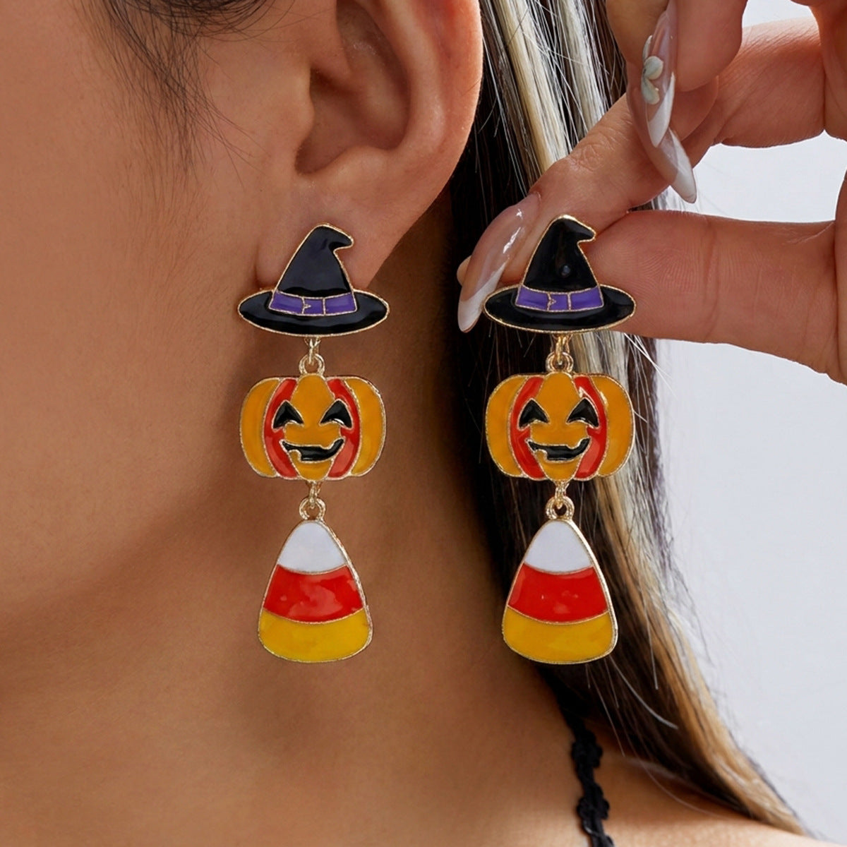 Halloween Pumpkin Drop Earrings — earrings, view 7