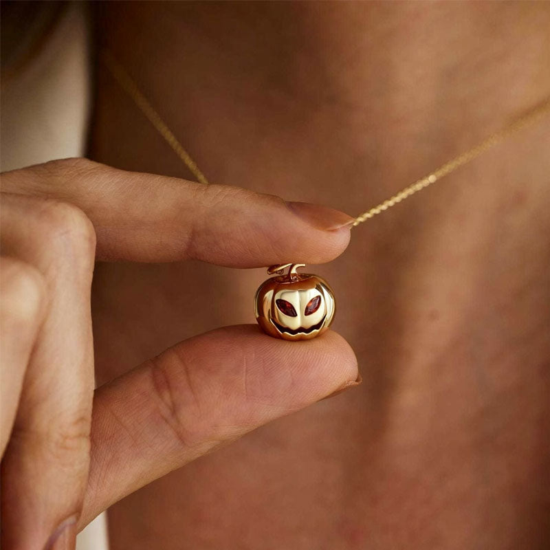 Pumpkin Pendant Halloween Necklace — gold necklace, view 2