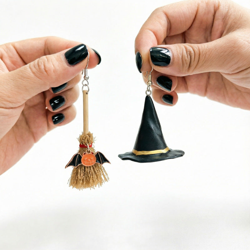 Witch Hat Broom Dangle Earrings — earrings, view 5
