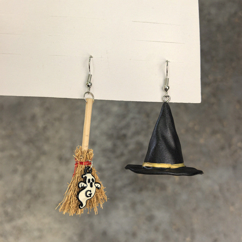 Witch Hat Broom Dangle Earrings — earrings, view 6