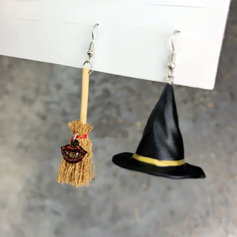 Witch Hat Broom Dangle Earrings — earrings, view 7