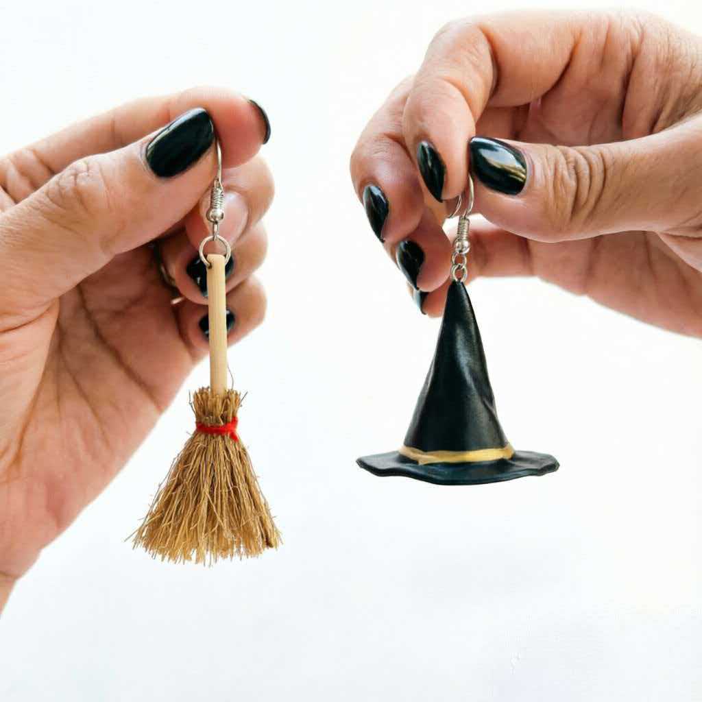 Witch Hat Broom Dangle Earrings — earrings, view 8