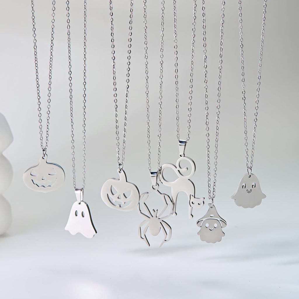 Ghost Pumpkin Pendant Necklace — necklace, view 3