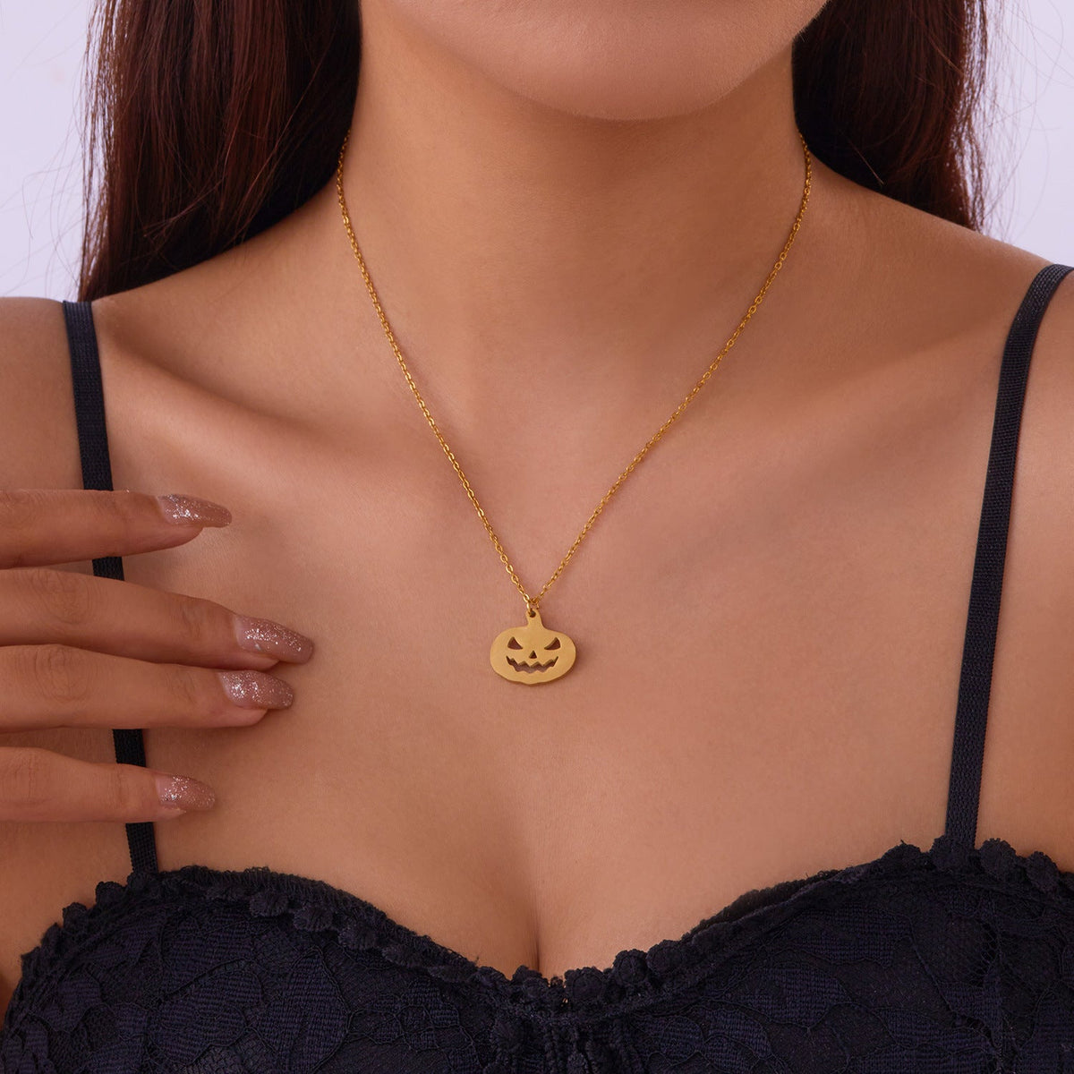 Ghost Pumpkin Pendant Necklace — necklace, view 7