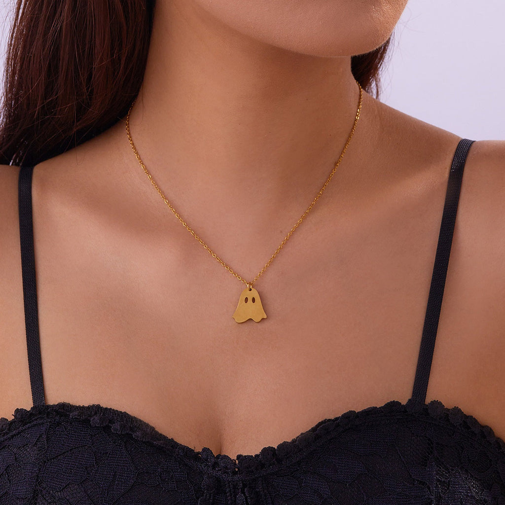Ghost Pumpkin Pendant Necklace — necklace, view 8
