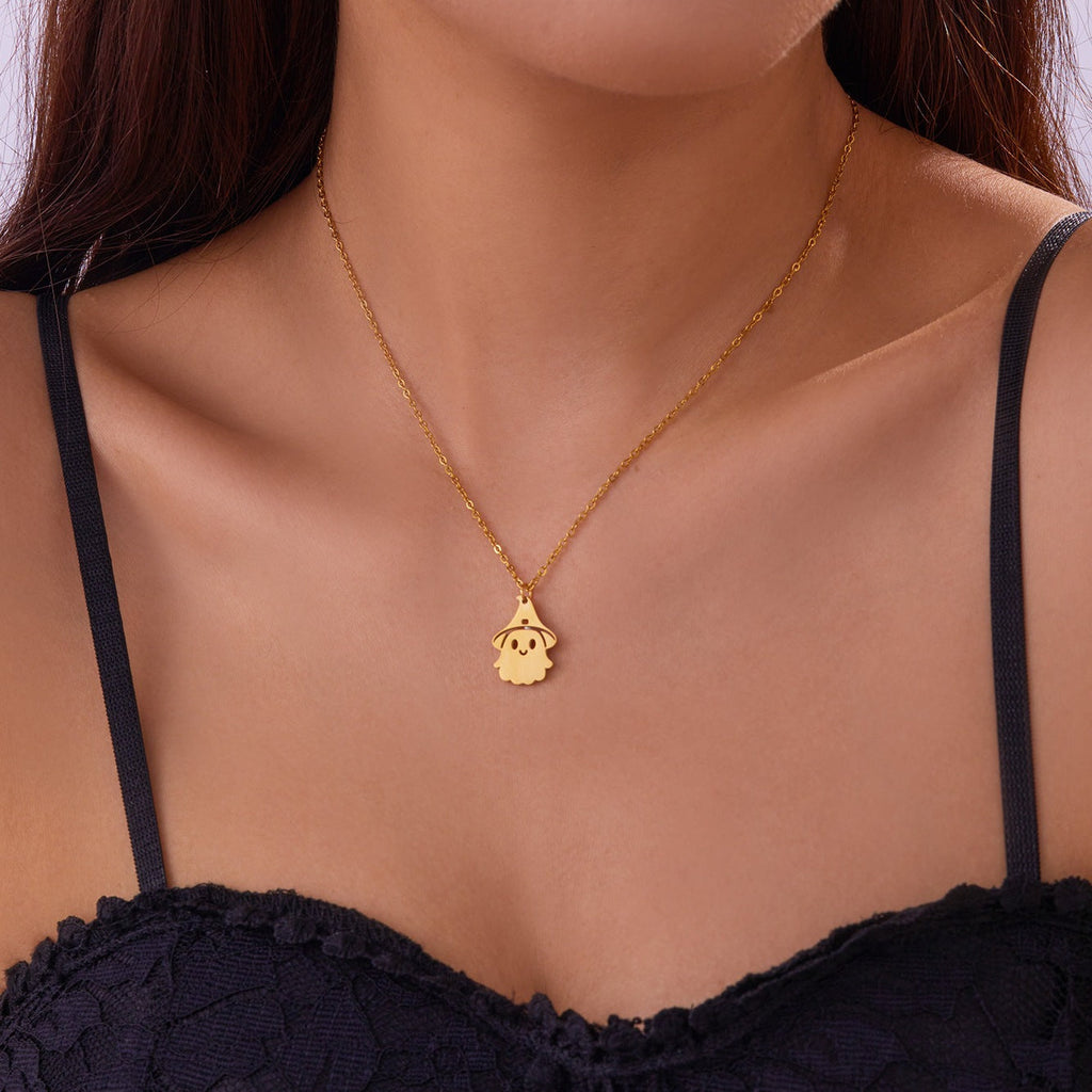 Ghost Pumpkin Pendant Necklace — necklace, view 9