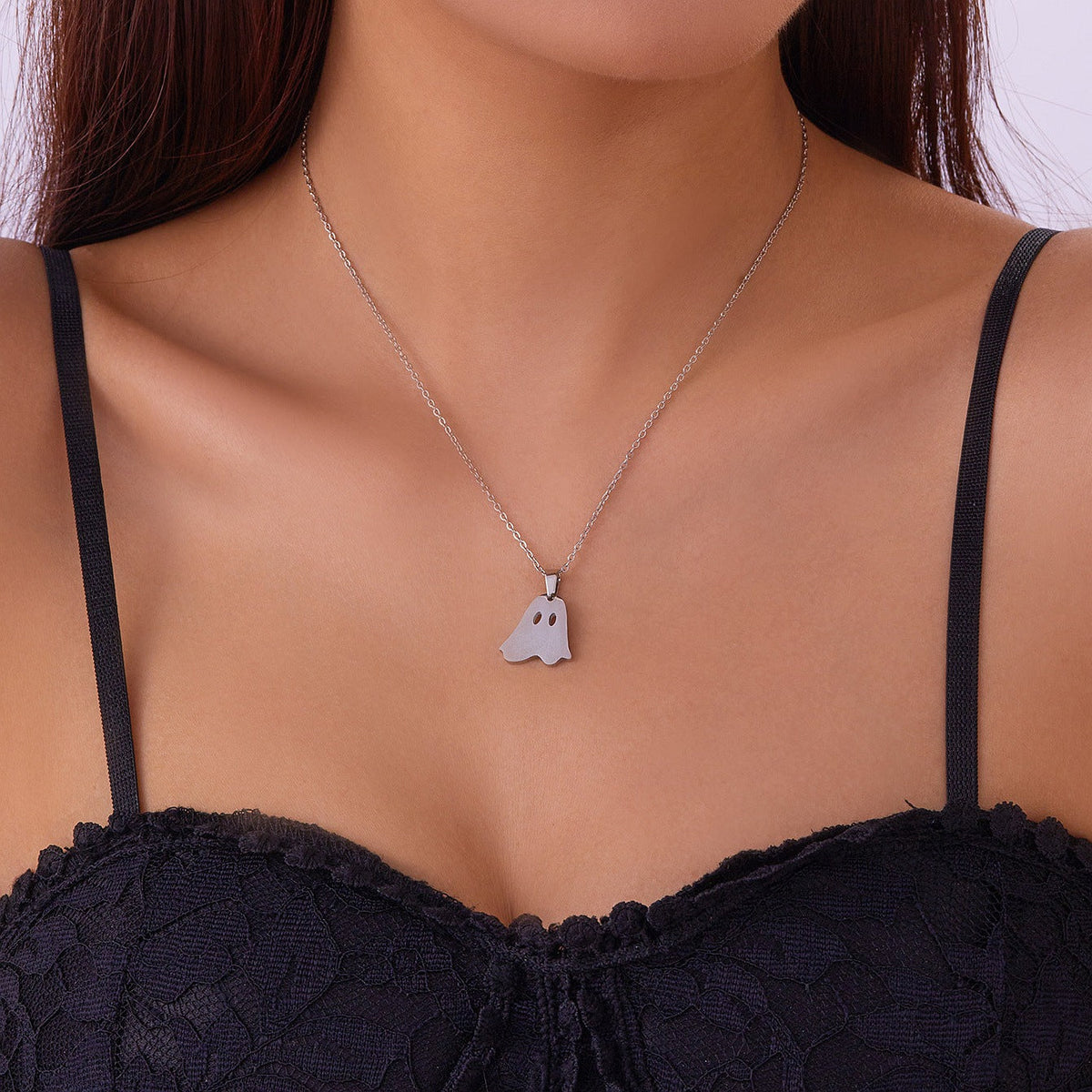 Ghost Pumpkin Pendant Necklace — necklace, view 13