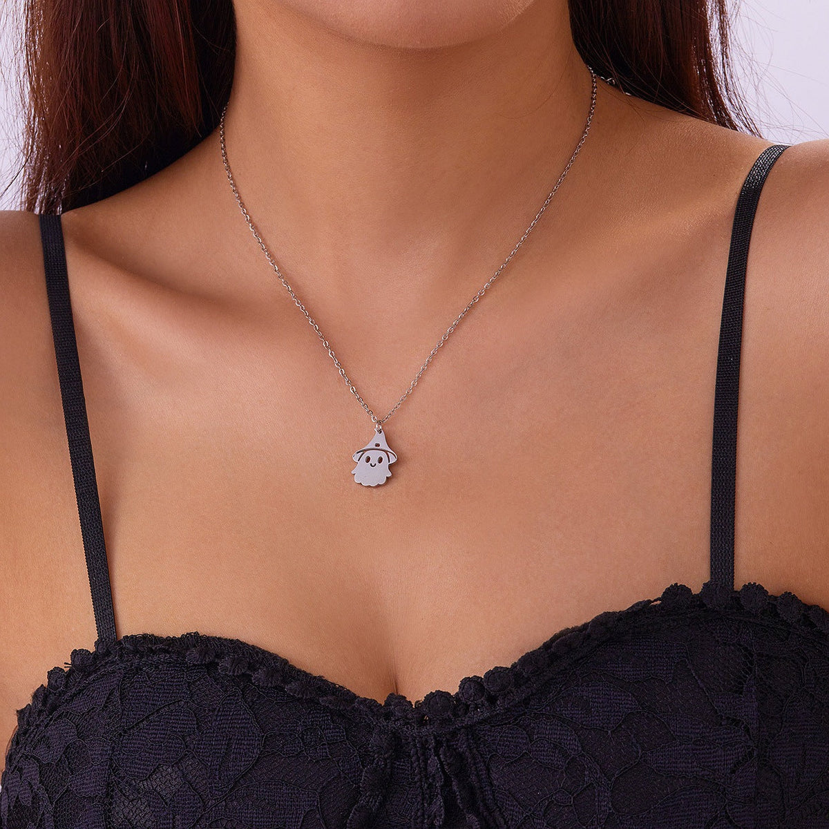 Ghost Pumpkin Pendant Necklace — necklace, view 14