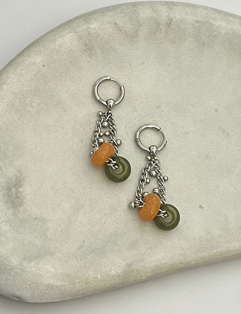 Chunky Stone Circle Earrings — silver earrings