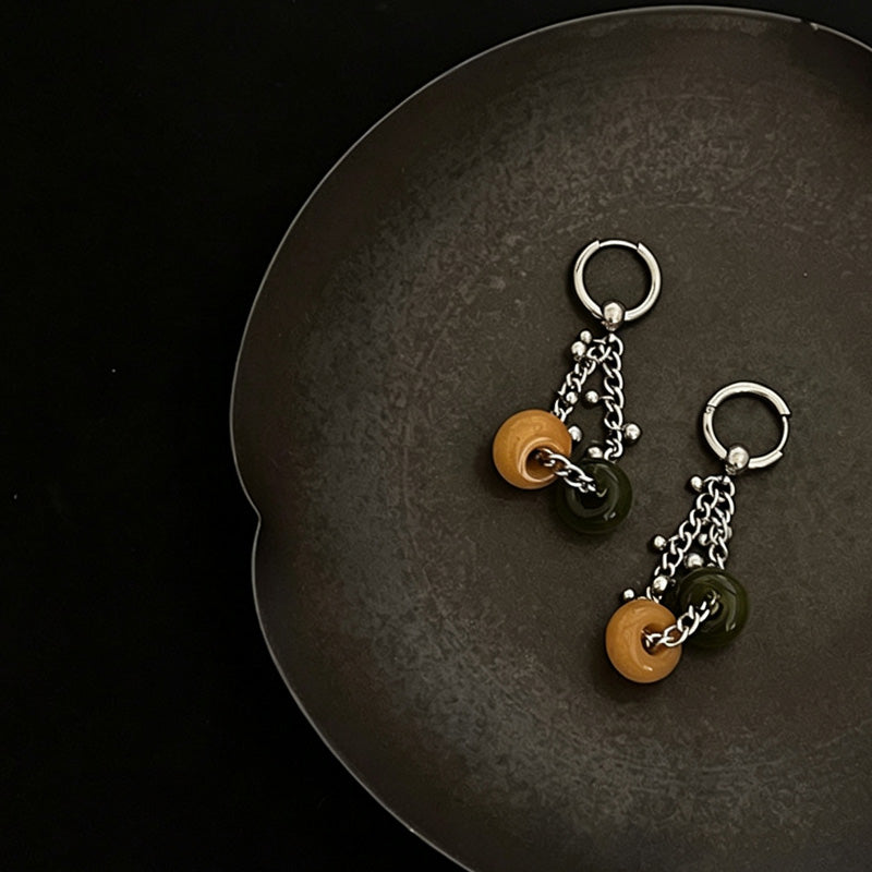 Chunky Stone Circle Earrings — silver earrings, view 2