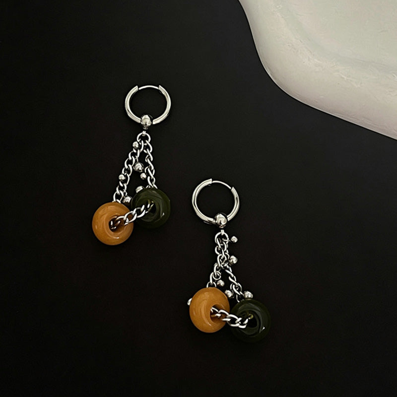 Chunky Stone Circle Earrings — silver earrings, view 3