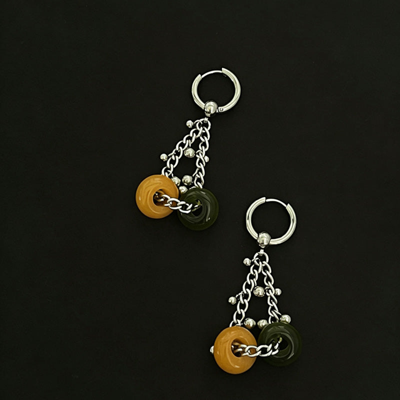 Chunky Stone Circle Earrings — silver earrings, view 4