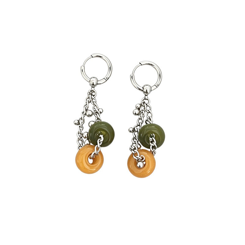 Chunky Stone Circle Earrings — silver earrings, view 5