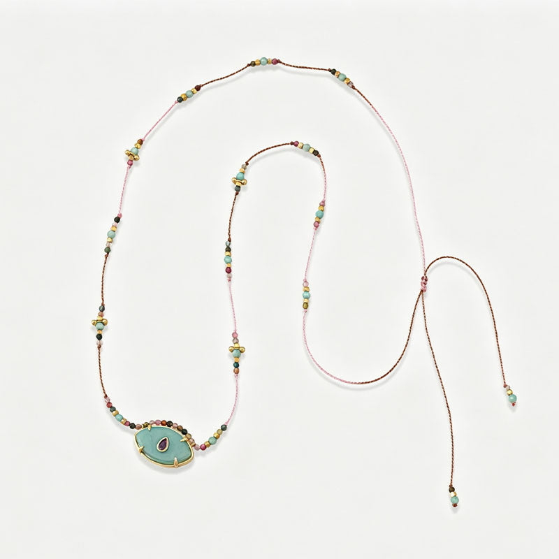 Titanium Beaded Tassel Necklace — necklace, view 3