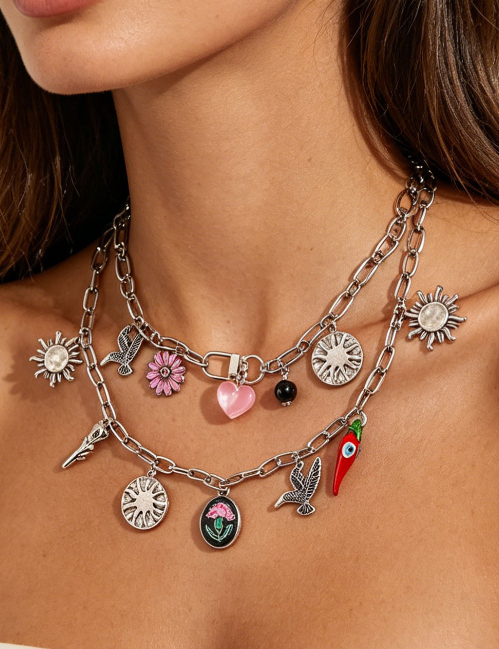 Layered Floral Heart Necklace — necklace