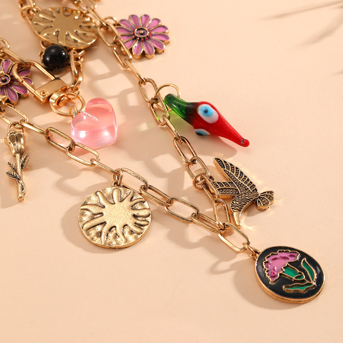 Layered Floral Heart Necklace — necklace, view 5