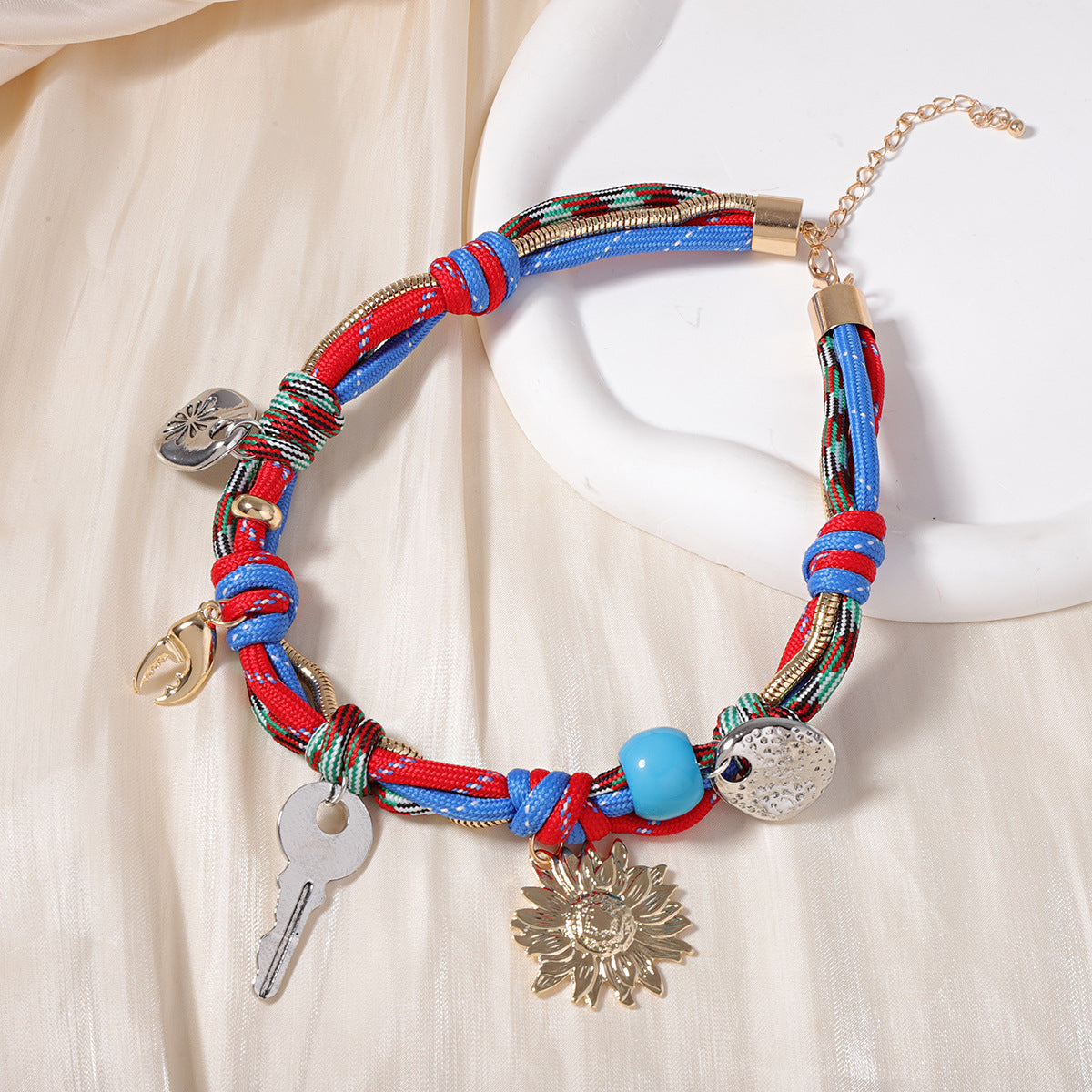 Braided Key Pendant Necklace — colorful necklace, view 3