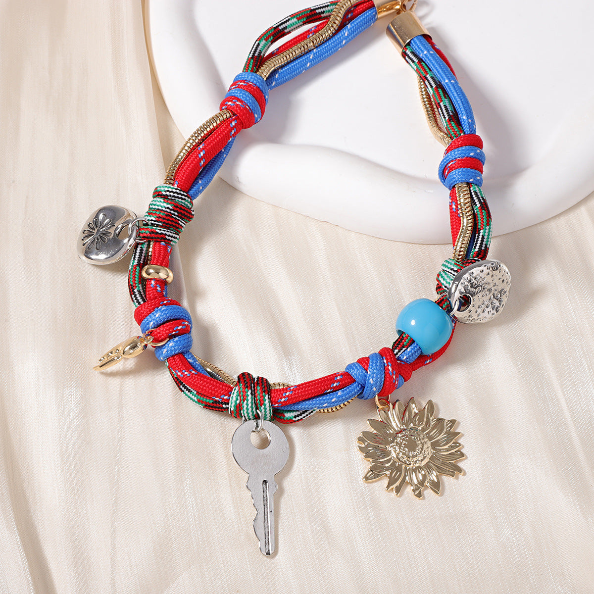 Braided Key Pendant Necklace — colorful necklace, view 4