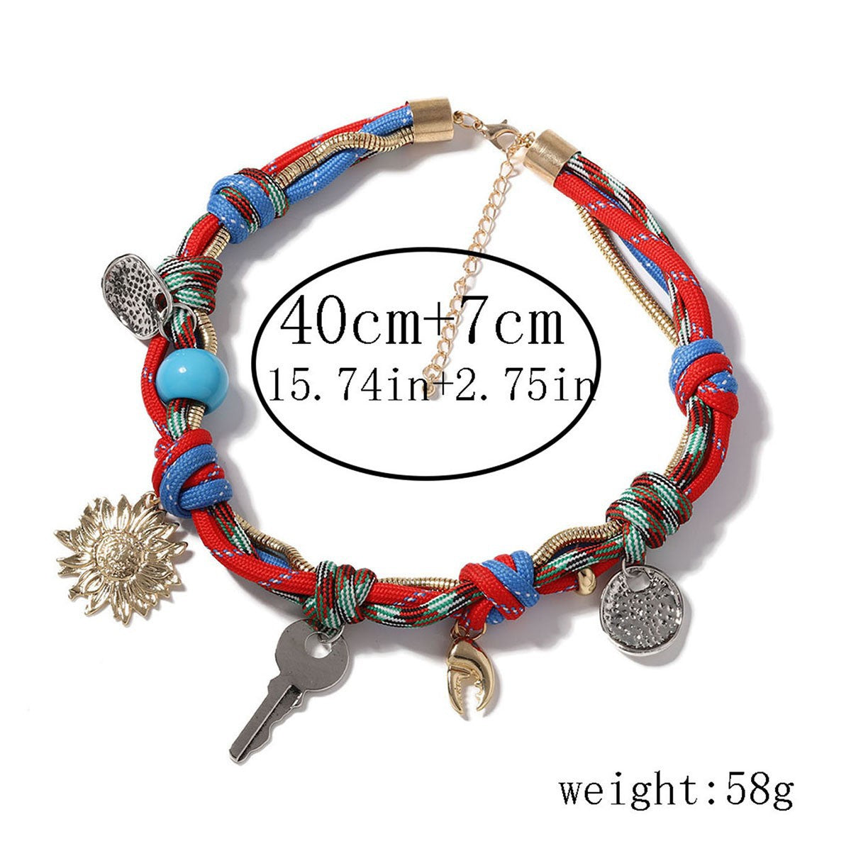 Braided Key Pendant Necklace — colorful necklace, view 5