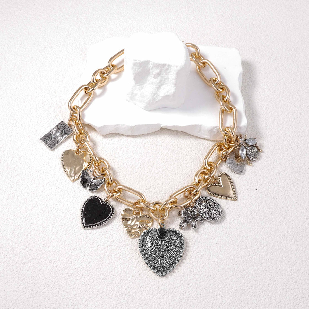 Layered Heart Tassel Necklace — necklace, view 2