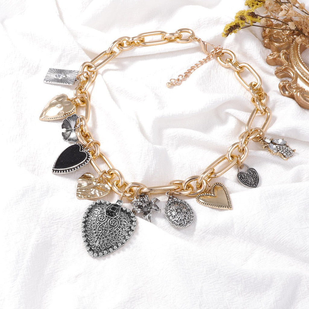 Layered Heart Tassel Necklace — necklace, view 3
