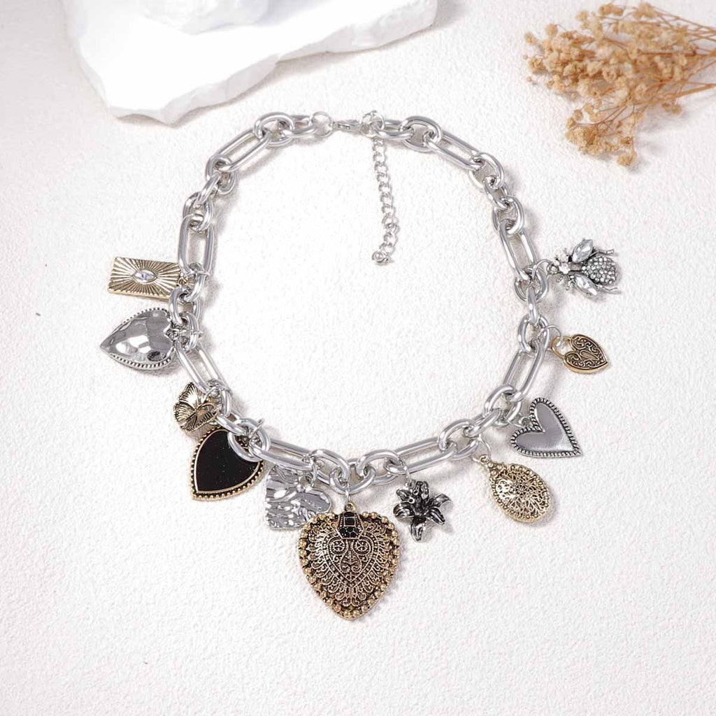 Layered Heart Tassel Necklace — necklace, view 4