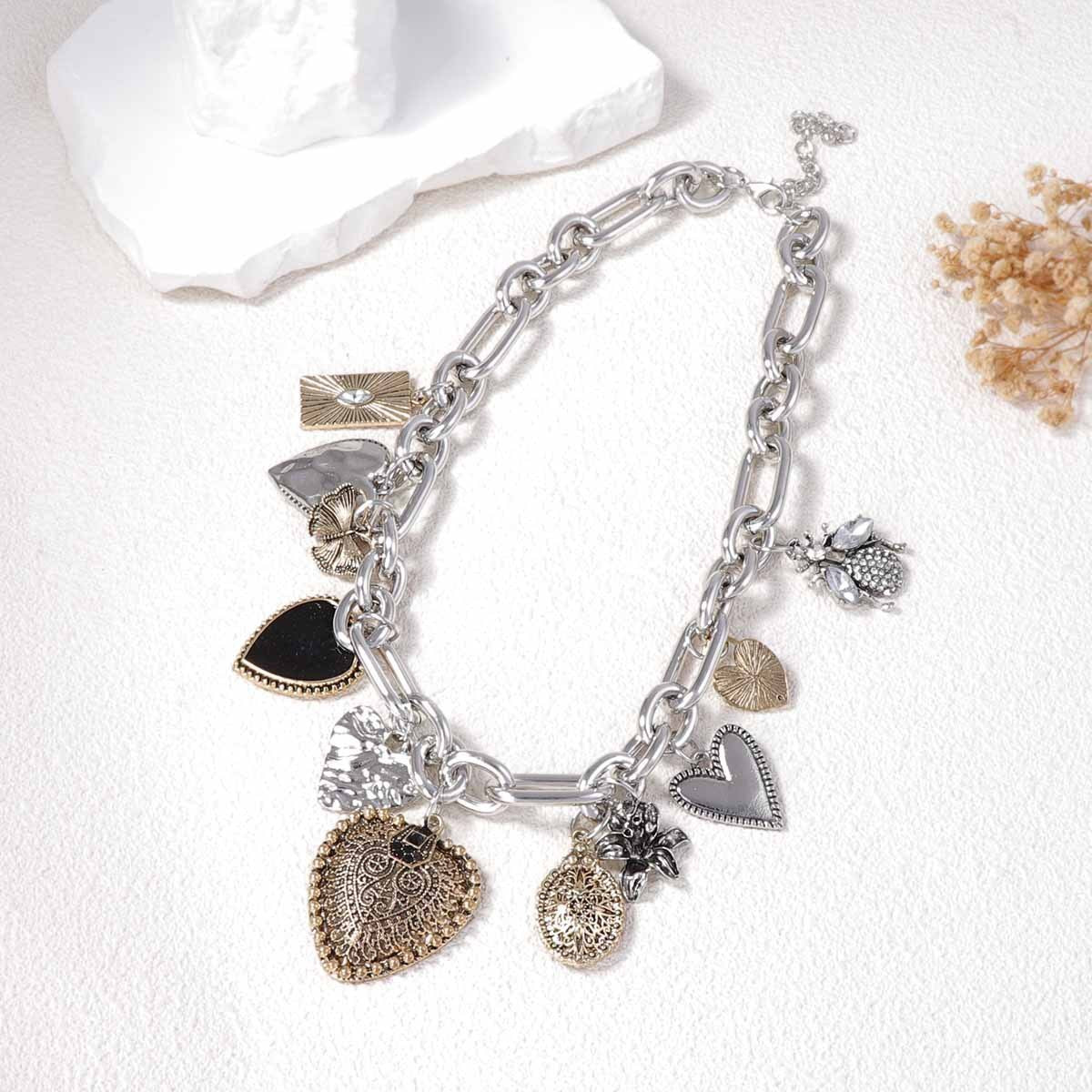 Layered Heart Tassel Necklace — necklace, view 5