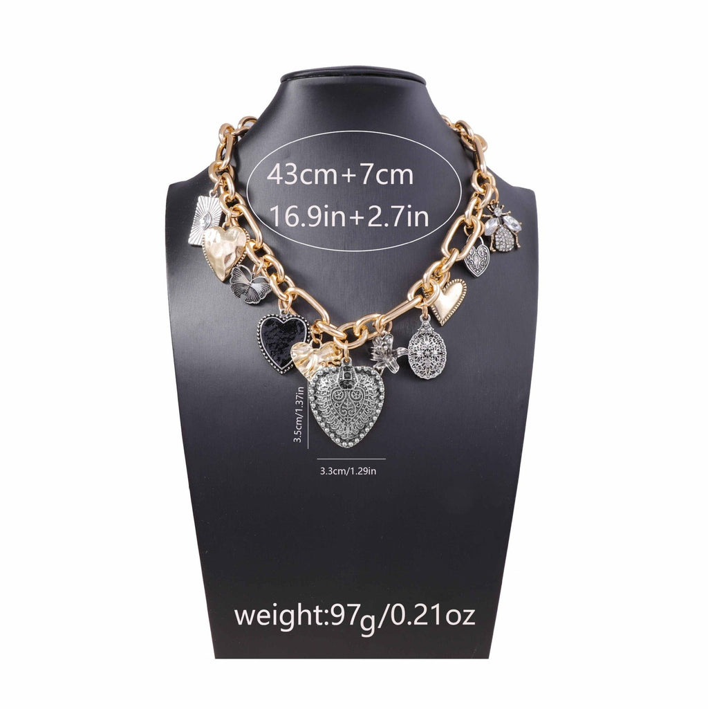 Layered Heart Tassel Necklace — necklace, view 6