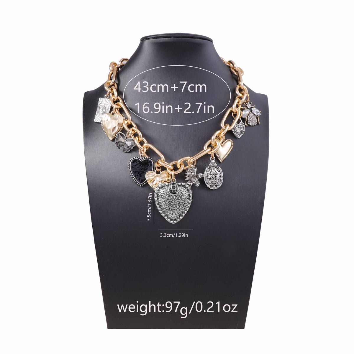 Layered Heart Tassel Necklace — necklace, view 6