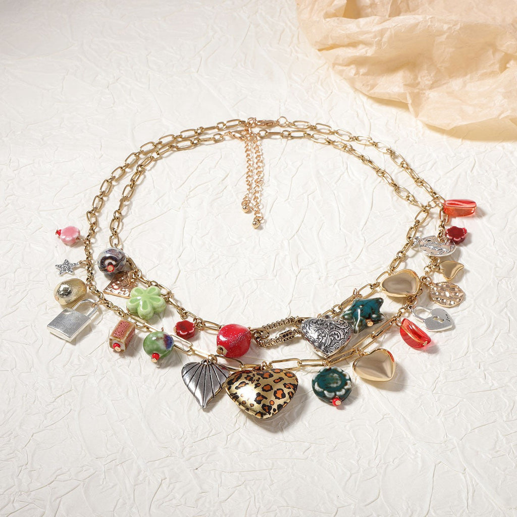 Double-Layer Heart Necklace — gold necklace, view 2