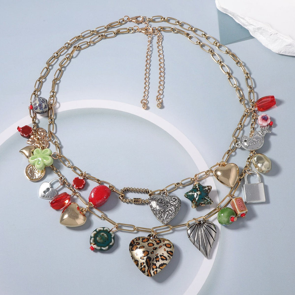 Double-Layer Heart Necklace — gold necklace, view 3