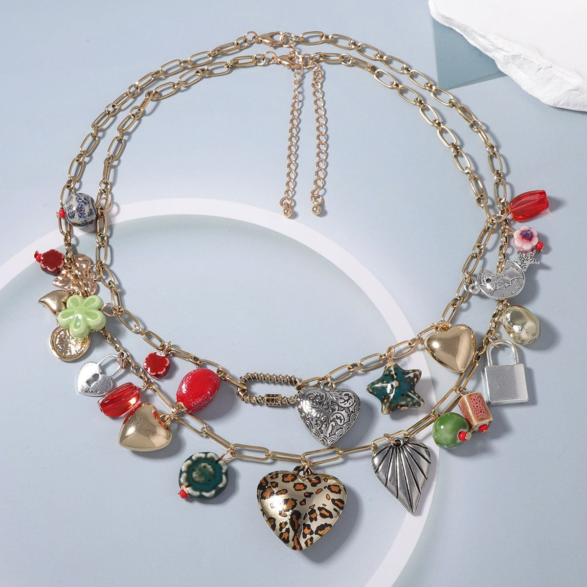 Double-Layer Heart Necklace — gold necklace, view 3
