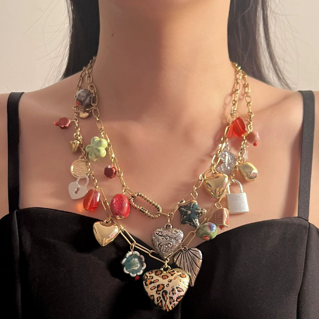 Double-Layer Heart Necklace — gold necklace, view 4