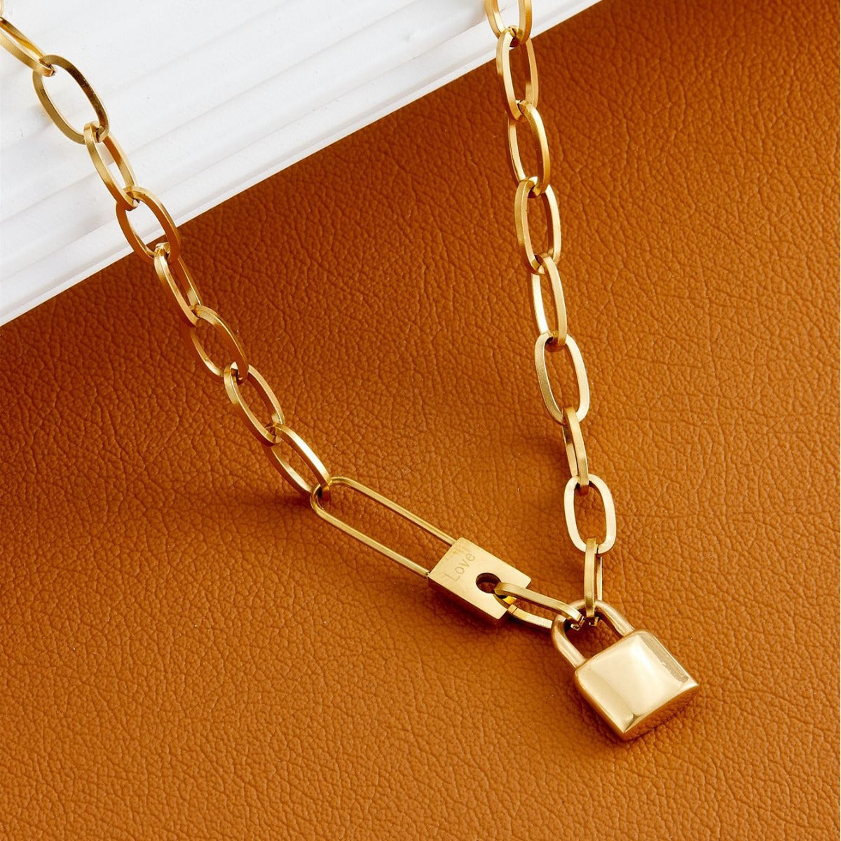 Lock Pendant Choker Necklace — gold necklace, view 2