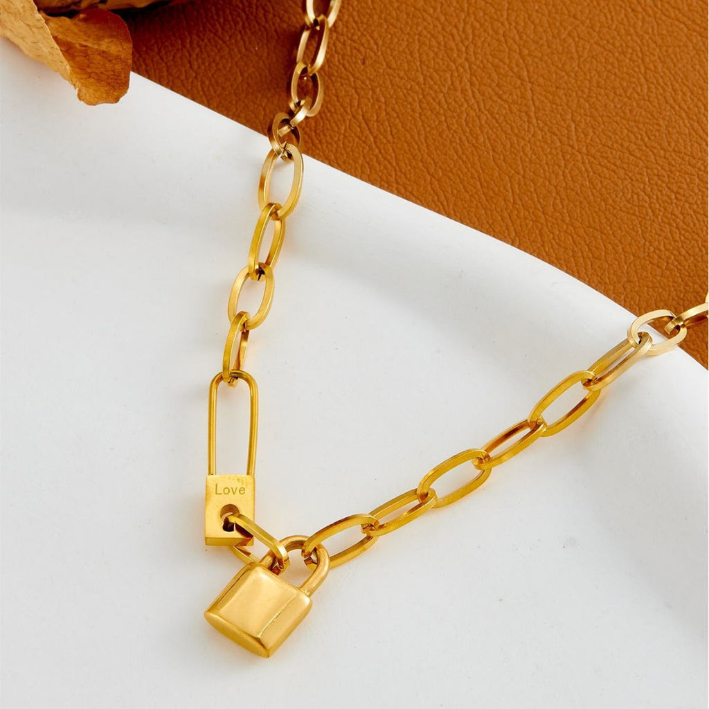 Lock Pendant Choker Necklace — gold necklace, view 3
