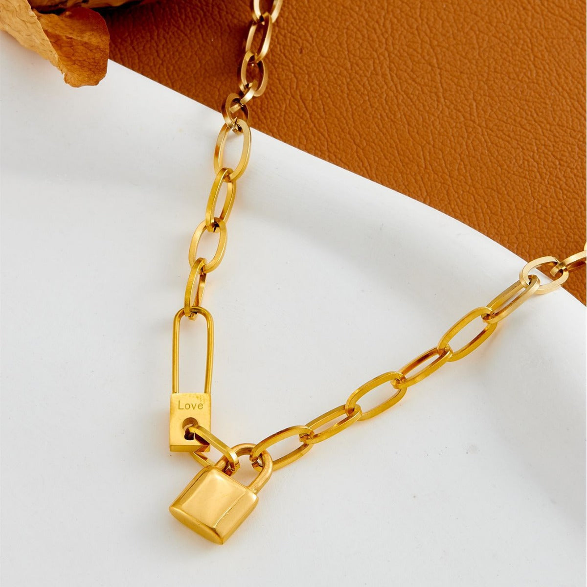 Lock Pendant Choker Necklace — gold necklace, view 3