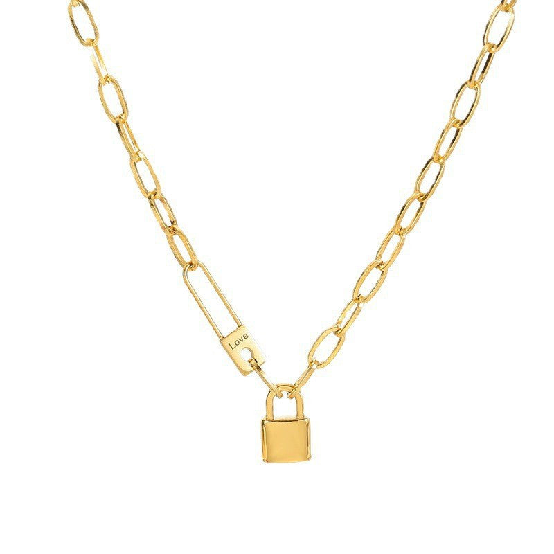 Lock Pendant Choker Necklace — gold necklace, view 5