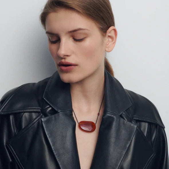 Polished Crystal Pendant Necklace — black necklace, view 8
