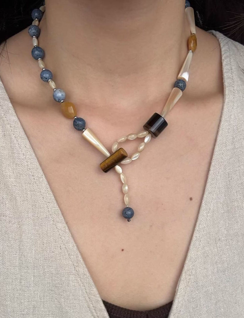 Blue Stone Y-Shaped Necklace — blue necklace