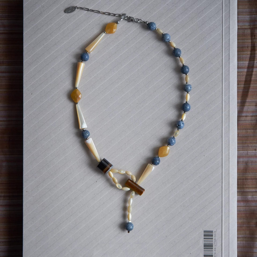 Blue Stone Y-Shaped Necklace — blue necklace, view 2