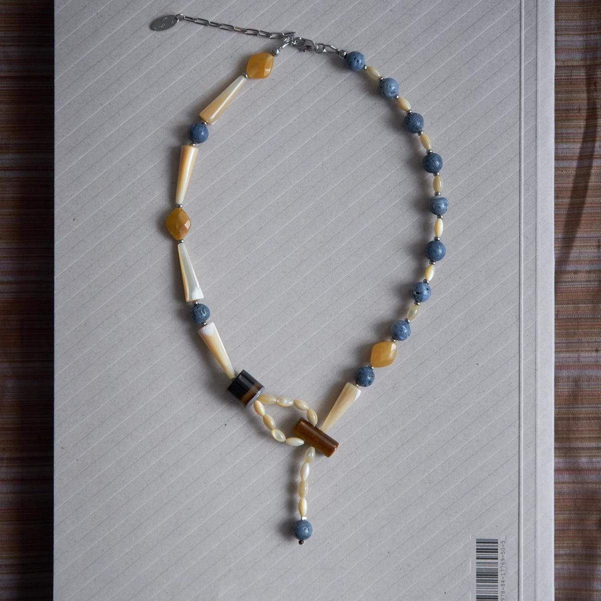 Blue Stone Y-Shaped Necklace — blue necklace, view 2