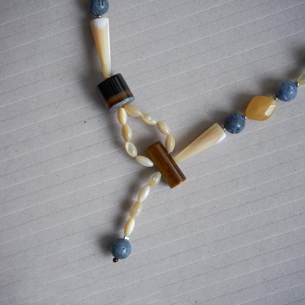 Blue Stone Y-Shaped Necklace — blue necklace, view 3
